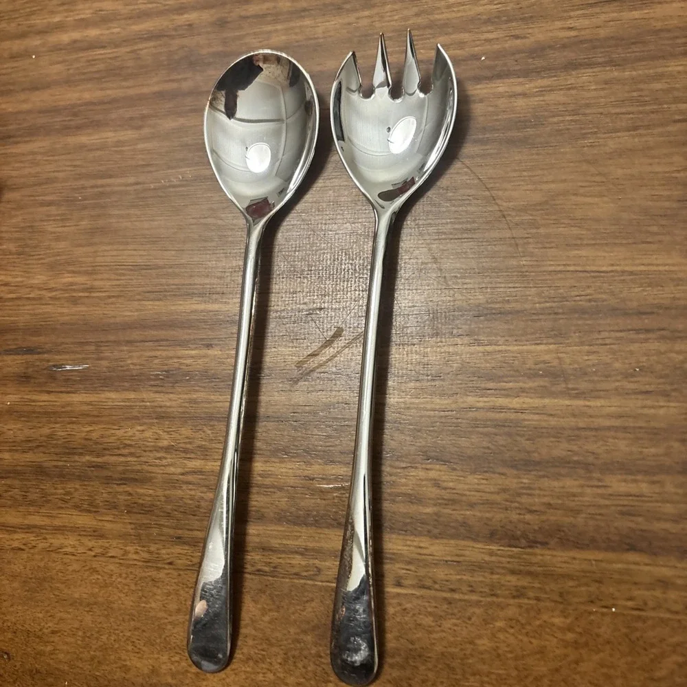 Vintage Silver Plated Marked Made In Italy Salad Pasta Serving Set Fork & Spoon